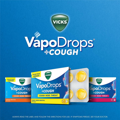 Vicks Vapodrop & Cough Sore Throat Lozenges Honey Lemon 36 Pack