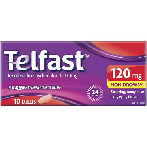 Telfast Hayfever Allergy Relief 120mg Antihistamine Tablets 10 Pack