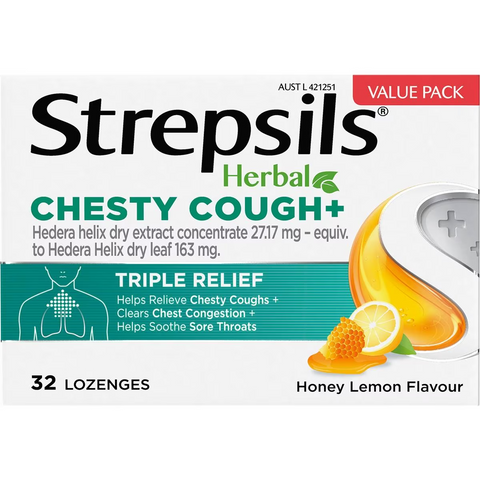 Strepsils Herbal Chesty Cough Triple Relief Lozenges 32 Pack