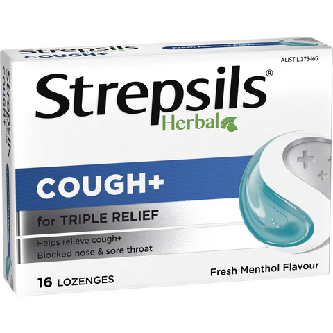 Strepsils Herbal Cough Blocked Nose Sore Throat Lozenges Fresh Menthol 16