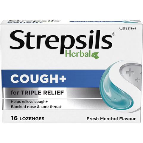 Strepsils Herbal Cough Blocked Nose Sore Throat Lozenges Fresh Menthol 16