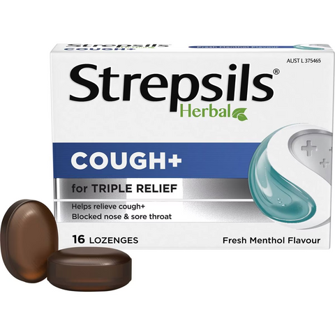 Strepsils Herbal Cough Blocked Nose Sore Throat Lozenges Fresh Menthol 16