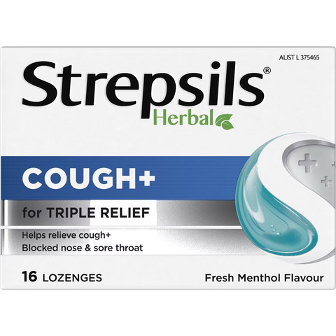 Strepsils Herbal Cough Blocked Nose Sore Throat Lozenges Fresh Menthol 16