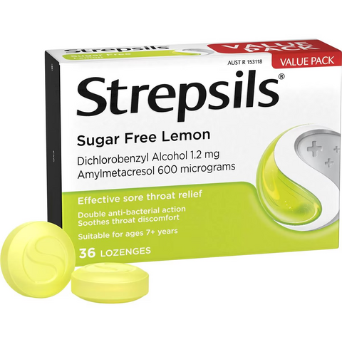 Strepsils Sore Throat Sugar Free Lemon Lozenges 36 Pack