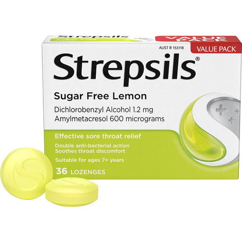 Strepsils Sore Throat Sugar Free Lemon Lozenges 36 Pack