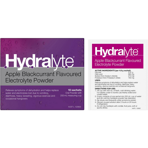 Hydralyte Electrolyte Powder Sachets Apple Blackcurrant 10 Pack