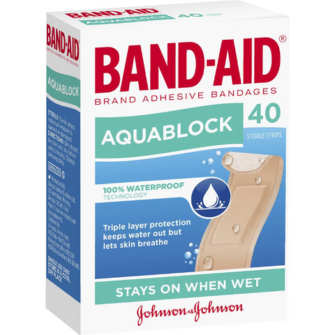 Band-aid Waterproof Aquablock Sterile Strips 40 Pack