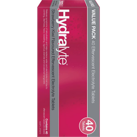 Hydralyte Effervescent Electrolyte Tablets Strawberry Kiwi 40 Pack