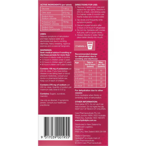 Hydralyte Effervescent Electrolyte Tablets Strawberry Kiwi 40 Pack