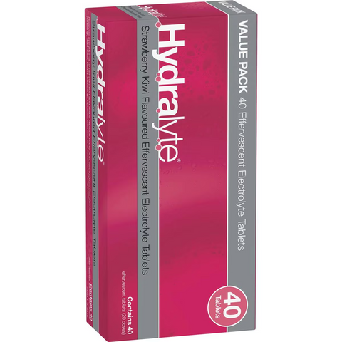 Hydralyte Effervescent Electrolyte Tablets Strawberry Kiwi 40 Pack