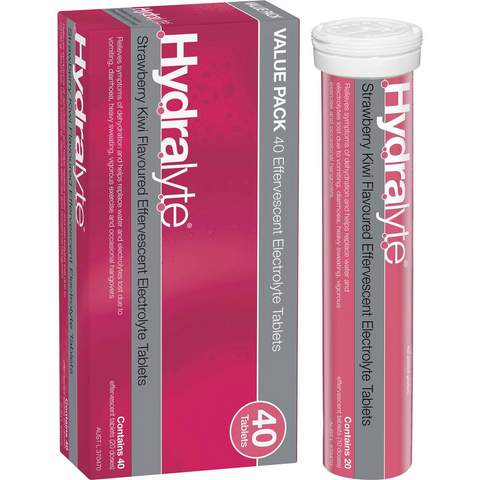 Hydralyte Effervescent Electrolyte Tablets Strawberry Kiwi 40 Pack