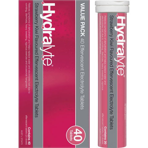 Hydralyte Effervescent Electrolyte Tablets Strawberry Kiwi 40 Pack