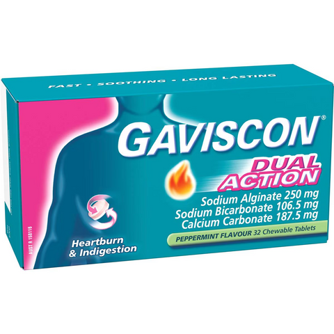 Gaviscon Dual Action Heartburn & Indigestion Chewable Tablets 32 Pack