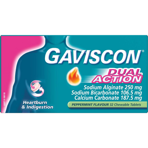 Gaviscon Dual Action Heartburn & Indigestion Chewable Tablets 32 Pack