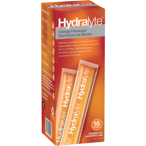 Hydralyte Electrolyte Ice Block Orange 16 Sachets