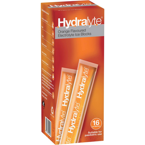 Hydralyte Electrolyte Ice Block Orange 16 Sachets