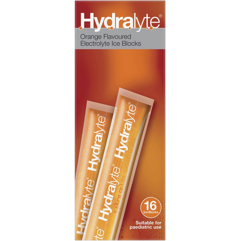 Hydralyte Electrolyte Ice Block Orange 16 Sachets