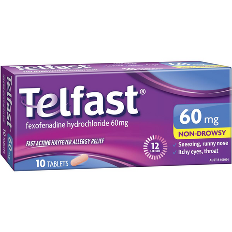 Telfast Hayfever Allergy Relief 60mg Antihistamine Tablets 10 Pack