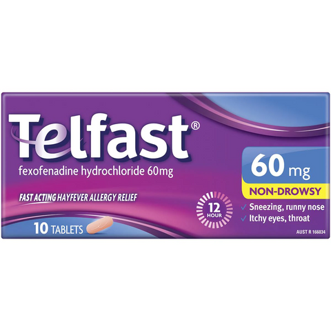 Telfast Hayfever Allergy Relief 60mg Antihistamine Tablets 10 Pack