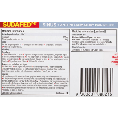 Sudafed Pe Sinus + Anti-inflammatory Pain Relief Double Action 20 Pack