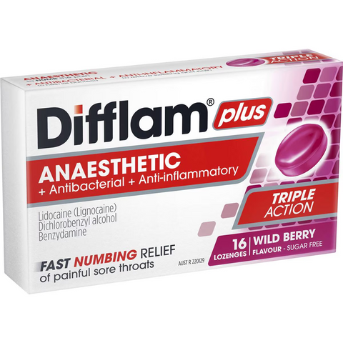 Difflam Plus Sore Throat Lozenges + Anaesthetic Berry 16 Pack