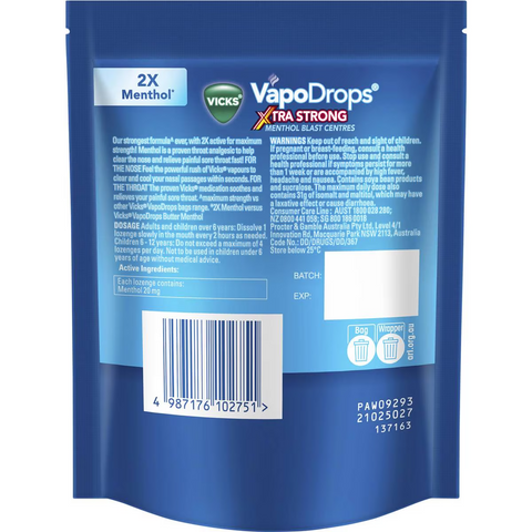 Vicks Vapodrops Xtra Strong Menthol Blast 16 Pack