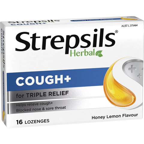 Strepsils Herbal Cough Blocked Nose Sore Throat Lozenges Honey Lemon 16