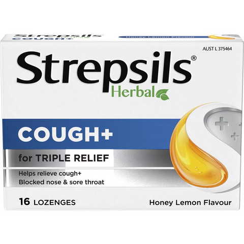 Strepsils Herbal Cough Blocked Nose Sore Throat Lozenges Honey Lemon 16