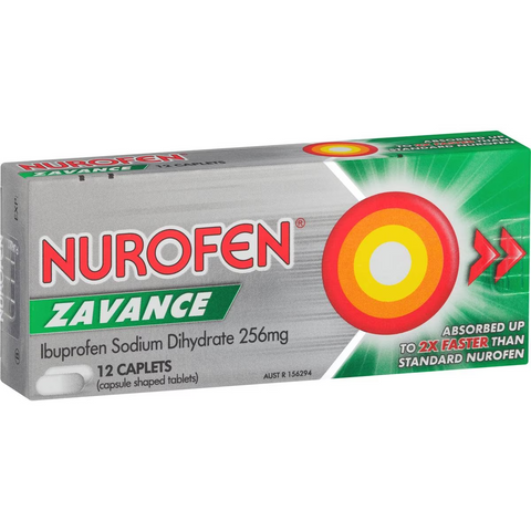 Nurofen Zavance Fast Pain Relief Caplets 256mg Ibuprofen 12 Pack