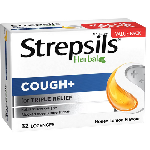 Strepsils Herbal Cough Blocked Nose Sore Throat Lozenges Honey Lemon 32