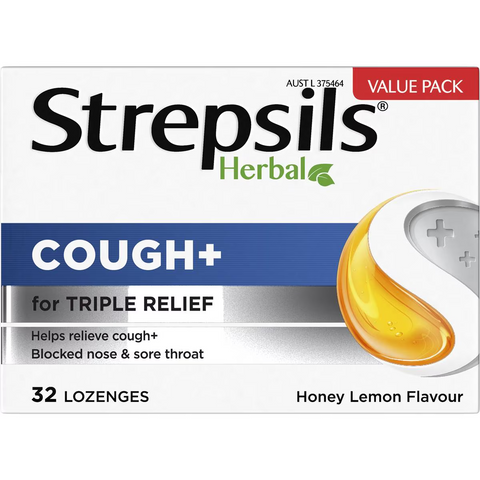 Strepsils Herbal Cough Blocked Nose Sore Throat Lozenges Honey Lemon 32