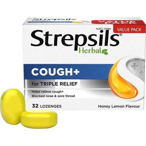 Strepsils Herbal Cough Blocked Nose Sore Throat Lozenges Honey Lemon 32