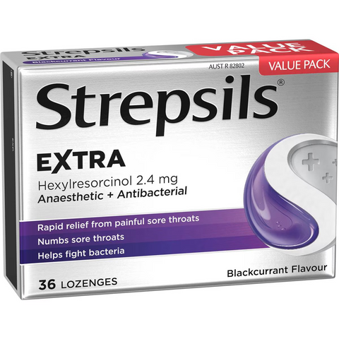 Strepsils Extra Blackcurrant Fast Numbing Pain Relief Lozenges 36 Pack