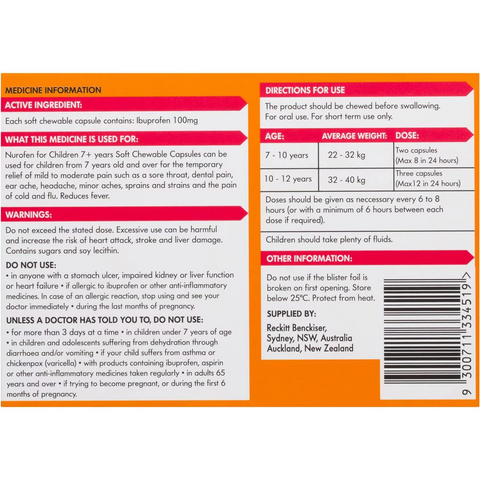 Nurofen For Children 7+ Yrs Chewable Ibuprofen Orange 12 Pack