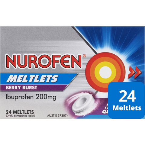 Nurofen Meltlets Ibuprofen 200mg For Pain Relief Berry Burst 24 Pack