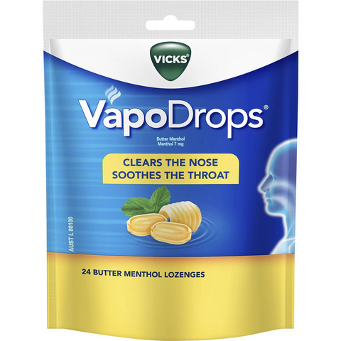 Vicks Vapodrop Throat Lozenges Butter Menthol 24 Pack