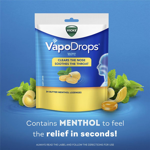 Vicks Vapodrop Throat Lozenges Butter Menthol 24 Pack