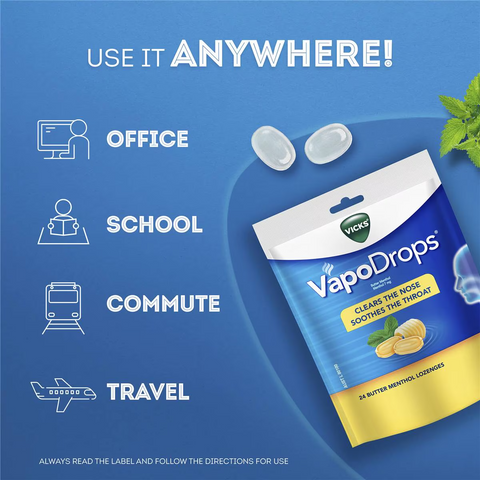 Vicks Vapodrop Throat Lozenges Butter Menthol 24 Pack