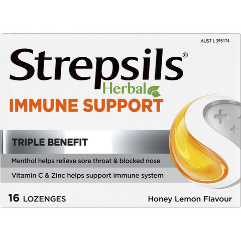 Strepsils Herbal Lozenges Immune Support Honey Lemon 16 Pack