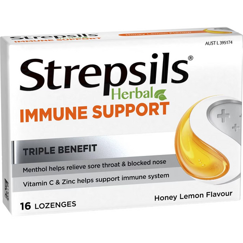 Strepsils Herbal Lozenges Immune Support Honey Lemon 16 Pack