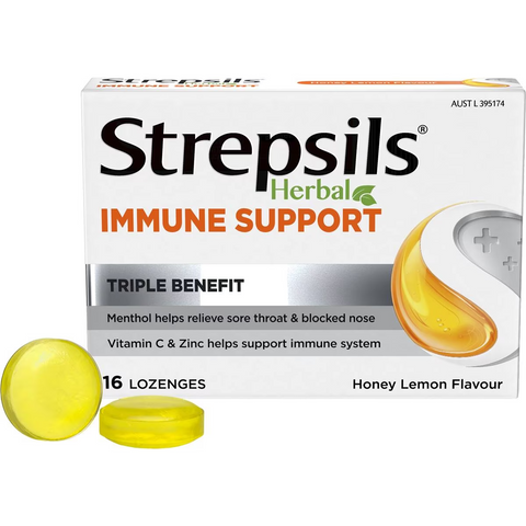 Strepsils Herbal Lozenges Immune Support Honey Lemon 16 Pack