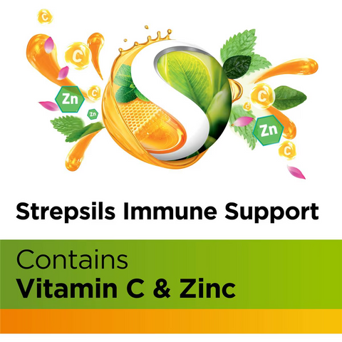 Strepsils Herbal Lozenges Immune Support Honey Lemon 16 Pack