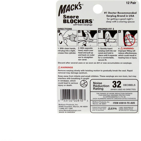 Mack's Ear Plugs Soft Foam Snore Blockers 12 Pack