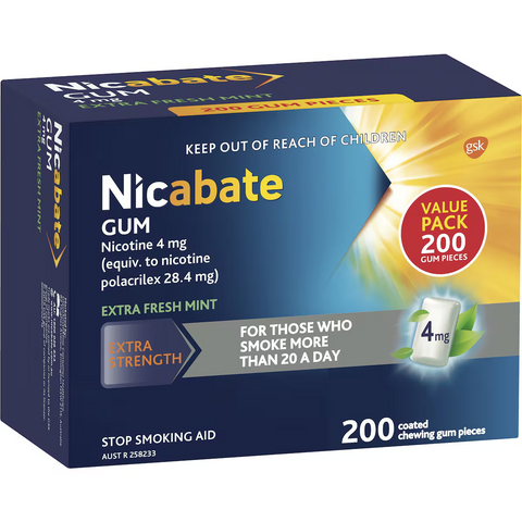 Nicabate Quit Smoking Chewing Gum Extra Strength 4mg Nicotine 200