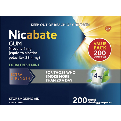 Nicabate Quit Smoking Chewing Gum Extra Strength 4mg Nicotine 200