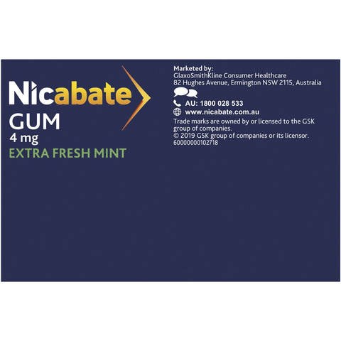 Nicabate Quit Smoking Chewing Gum Extra Strength 4mg Nicotine 200