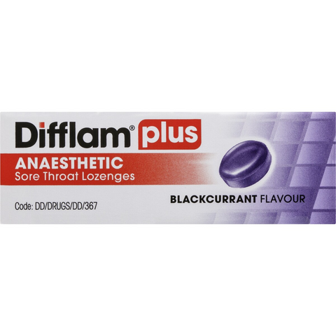 Difflam Plus Sore Throat Lozenges Blackcurrant Anaesthetic 16 Pack