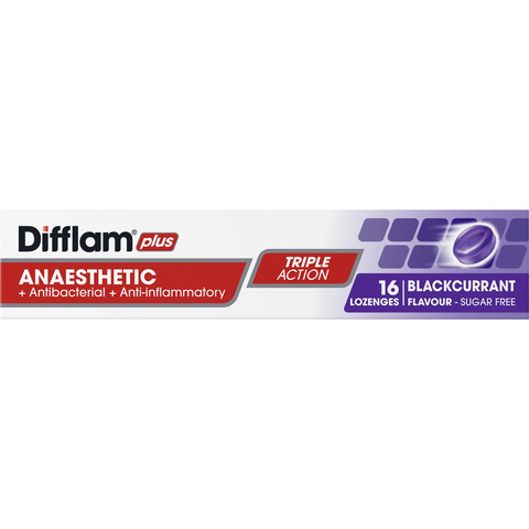 Difflam Plus Sore Throat Lozenges Blackcurrant Anaesthetic 16 Pack