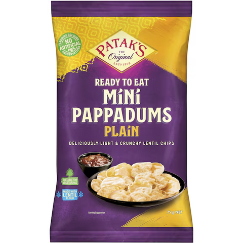 Patak's Ready To Eat Pappadums Mini Plain Original 75g