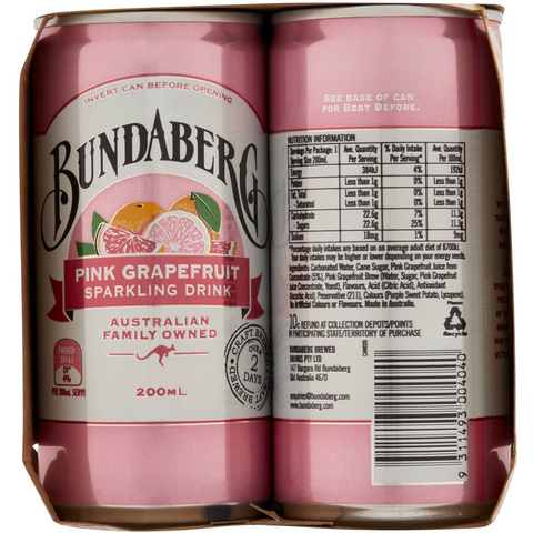 Bundaberg Pink Grapefruit Sparkling Drink 200ml X6 Pack